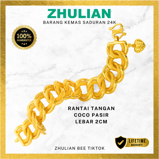 Rantai Tangan Coco Pasir Lebar 2cm Emas Zhulian BT5006